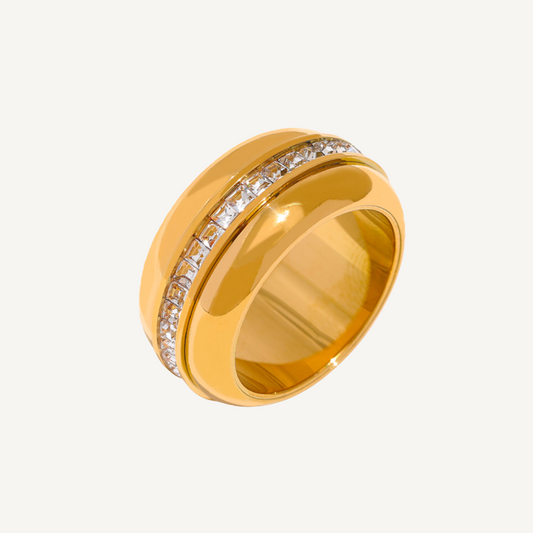 Thick Gold Band with Rotating Stones